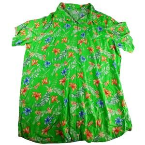 Ascot and Hart Hawaiian Shirt Womens 3X Green Button Up Collar Floral Business